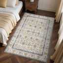Zentavio Area Rugs 4x6 Washable Non-Slip Kid & Pet Friendly Living Room Carpets Vintage Floral Foldable Thin Low Pile Rug for Bedroom Kitchen Dining Room Beige