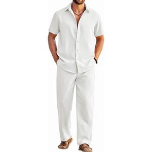 COOFANDY Mens 2 Piece Outfits Casual Summer Beach Textured Button Down Shirt Loose Pants Set XXL