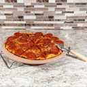 Pizza Stone - 15-Inch Pizza Stone for Oven or Grill with Cutter and Metal Serving Rack/Handles - Oven Accessories by Classic Cuisine, large