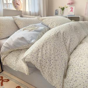 Nayoroom Blue Floral Gingham Duvet Cover Queen Size 100% Cotton Reversible Plaid Cottagecore Bedding 3 Pcs Soft Breathable Aesthetic Spring Comforter Cover Gift for Women Girls