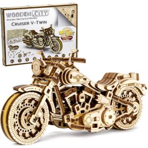 WOODEN.CITY Cruiser V-Twin Motorcycle 3D Puzzles for Adults - Wooden Model Kits to Build - Interactive Wooden Puzzle Motorcycle Kit - Hobbies for Men