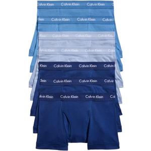 Calvin Klein Men's Cotton Classics 7-Pack Trunk, 2 Boardwalk Blue, 2 Water Reflection, 3 Blue Depths, XXL