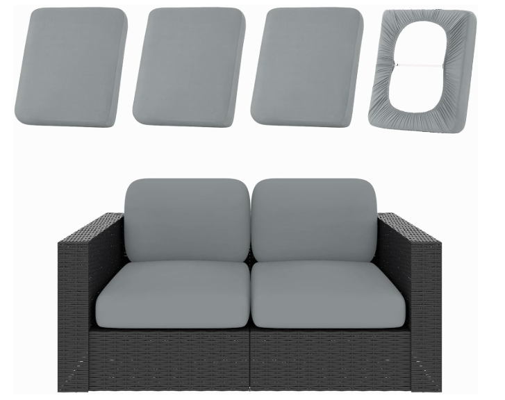 hyha 4Pcs Patio Cushion Covers, Stretch Outdoor Couch Cushion Covers Replacement, Washable Outdoor Chair/Sofa Slipcovers for Patio Furniture Cushions Protector with Elastic Bottom(Gray,Cover Only)