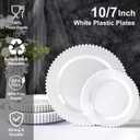 U-QE 60PCS White Plastic Plates - Fancy Beaded Plates Disposable Heavy Duty - Premium Hard Plastic Plates for Party, Wedding & Birthday Including 30 Dinner Plates 10" & 30 Dessert Plates 7"