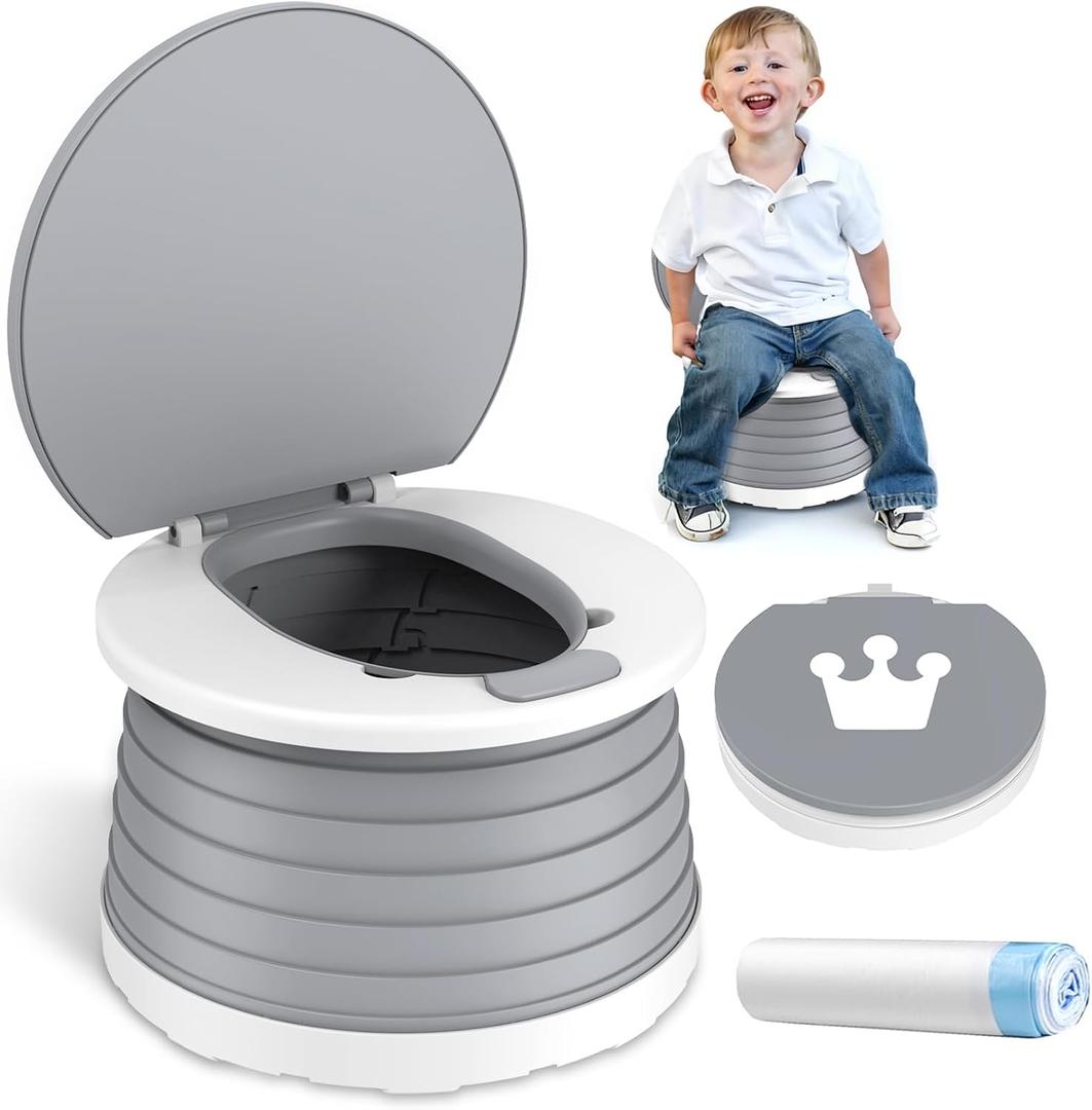 Portable Potty for Toddler Travel Foldable Potty Seat for Toddler Training Toilet for Kids Boys Girls Car On The Go Potty Travel Toilet Chair for Camping Park Indoor/Outdoor (Grey)