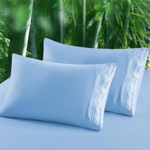 100% Viscose Derived from Bamboo Pillow Cases Set of 2, Breathable Cooling Pillowcases for Hot Sleepers, 600 Thread Count, Silky Soft, Standard Size, Blue
