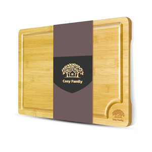 Cosy Family Wood Cutting Boards for Kitchen - XL - Bamboo Cutting Boards with Juice Groove, Serving Board Set, Thick Chopping Board for Meat, Veggies, Easy to clean