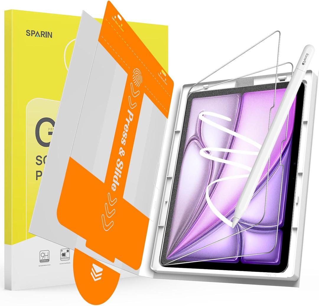 SPARIN Paper Glass Screen Protector for iPad Air 13 Inch M3 2025 & M2 2024 (7th/6th Generation), 2 Pack Tempered Glass with Easy Alignment Tool, Matte Anti-Glare, Write Like on Paper, Apple Pencil Support