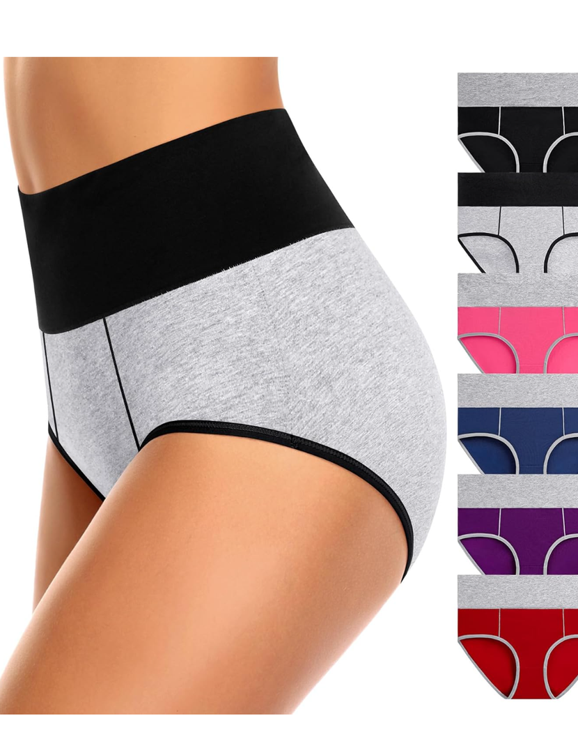 ASIMOON Women's High Waisted Cotton Underwear Tummy Control Panties Soft Full Coverage Ladies Briefs  6 Pack L