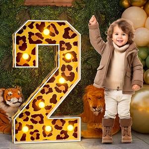 imprsv Marquee Numbers Safari 2nd-Birthday Decorations: 4ft Large Light Up Number 2 Two Wild Birthday Decoration Second Birthday Party Decor Balloon Frame