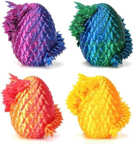 Mini 3D Printed Dragon Eggs with Dragon Inside, Articulated Crystal Dragons 3D Printed Animals Easter Egg Fillers, Easter Basket Stuffers Christmas Fidget Toys Gifts for Kids (4pcs-wihtoutkeychain)