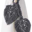 2 Pack Boho Curtain Tiebacks,Hand Knitting Cotton Curtain Holdbacks with Adjustable Natural Wooden Bead,Double Leaves Farmhouse Theme Curtain Tie Backs, for Indoor Outdoor Drapes Decorative,(Grey) (S5)