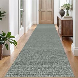 EARTHALL Washable Runner Rug 3x10 Ft Non Slip Runners for Hallways Long Cotton Rubber Backed Kitchen Runner Braided Indoor Floor Carpet Runners for Entryway, Hallway, Kitchen, Green/Grey
