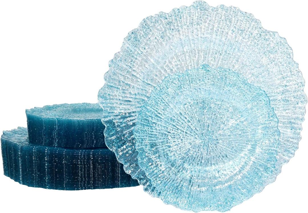 U-QE 60PCS Clear Blue Plates - Glitter Blue Plastic Hanukkah Plates Disposable&Reusable - Heavy Duty Plastic Plate for Hanukkah, Party&Wedding Including 30 Dinner Plate 10" & 30 Appetizer 7"