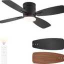 LEDIARY 42 inch Ceiling Fans with Lights and Remote Control,Flush Mount Ceiling Fan with Quiet Reversible DC Motor,Black Modern Low Profile Ceiling Fan with Light for Bedroom Living Room Patio