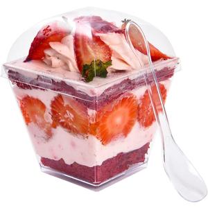 50 Pack 6oz Small Reusable Serving Dessert Cups with Lid and Spoon, Square Fruit Cups, Clear Plastic Parfait Appetizer Cup, For All Kinds of Parties. (Wide Bore) 50 Pack 6oz Small Reusable Serving Dessert Cups with Lid and Spoon, Square Fruit Cups, Clear Plastic Parfait Appetizer Cup, For All Kinds of Parties. (Wide Bore)