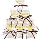 Maxdot 20 Sets A Tini Bit Older Party Supplies 5 oz Espresso Martini Glasses Acrylic Coupe Glasses Champagne Tower with Bows for Espresso Martini Birthday Bachelorette Decoration(Brown)