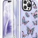 3 x GVIEWIN Magnetic for iPhone 16 Pro Max Case Compatible with Magsafe, [Screen & Camera Lens Protector] Fashion Pattern Translucent Shockproof Phone Cover for 16 Pro Max 6.9" (Starry Butterfly/Purple)