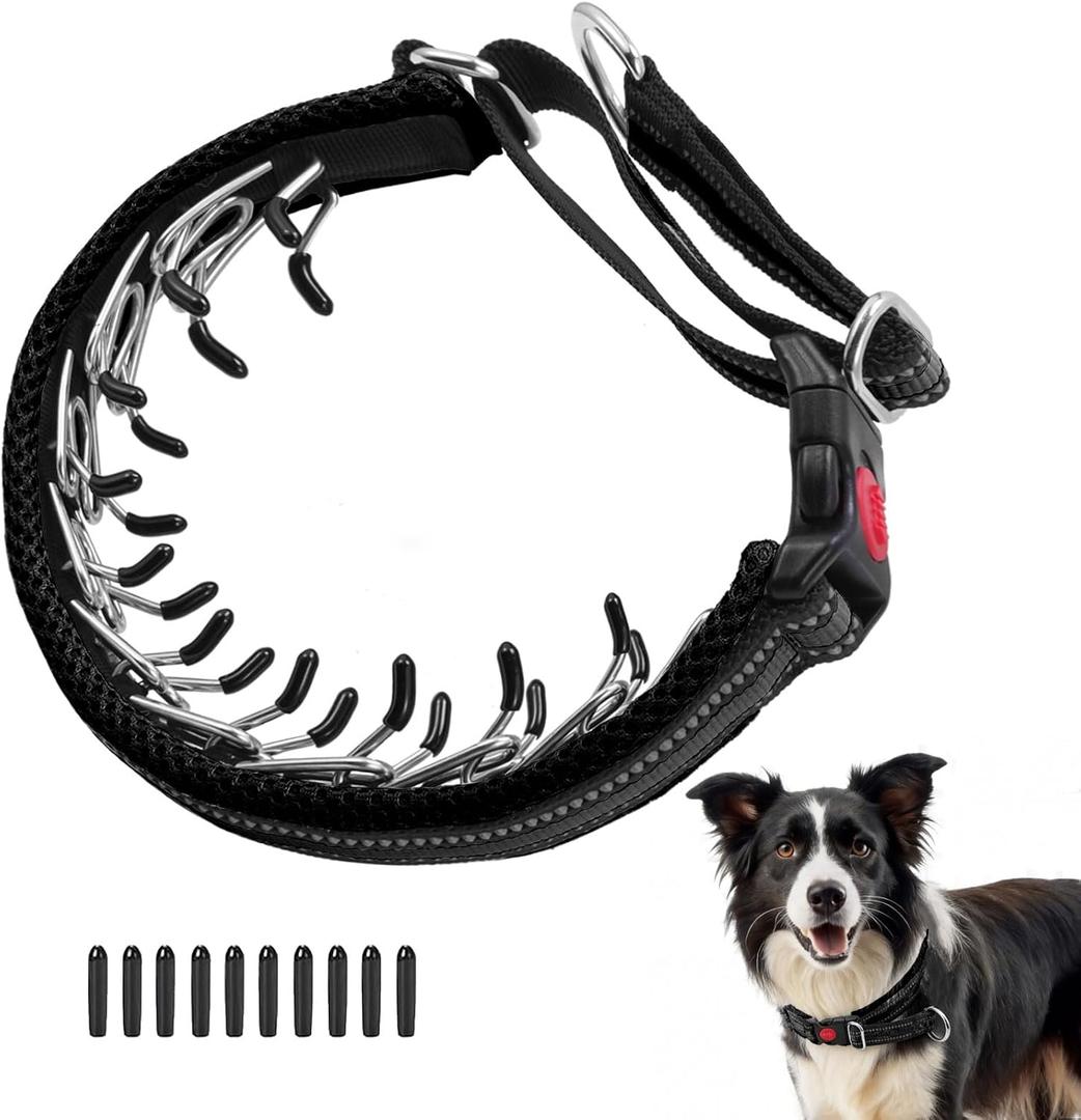 Martingale No Pull Dog Collar for Large Medium Small Dogs, Heavy Duty Nylon Adjustable Reflective Anti Pull Slip Collar with Buckle for Training Walking Hunting, M, Black