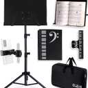 GLEAM Sheet Music Stand - Full Metal with Carrying Bag, Phone Holder, Sheet Music Folder and Clip, 5 in 1 Desktop Book Stand