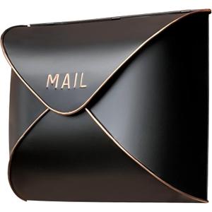 NACH Black Mailbox Wall Mount, 12.5 x 5 x 10 inch Wall Mount Mailboxes for Outside, Waterproof Mailboxes for Outside - Envelope Mailbox (Large, Black and Copper)