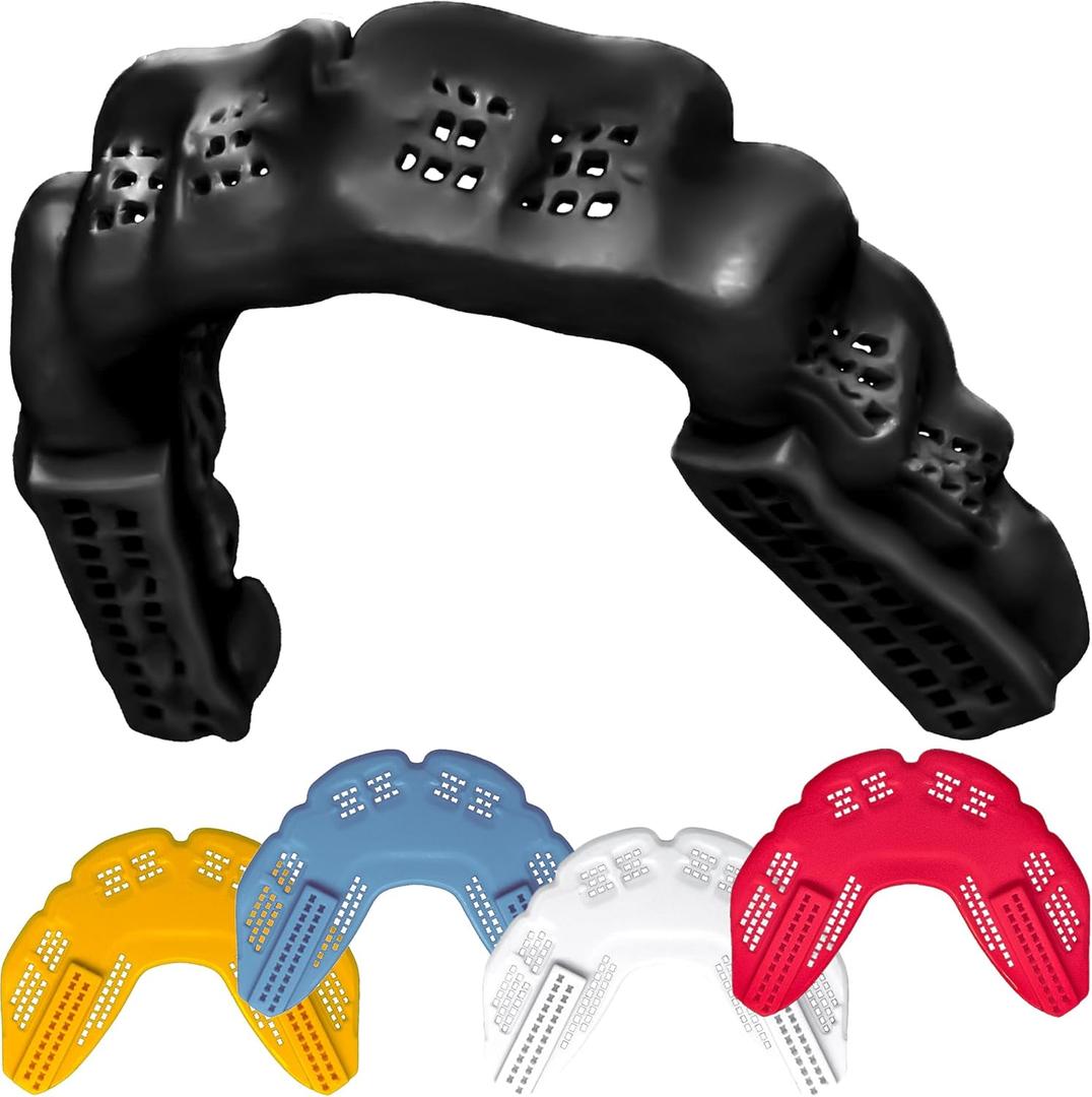 Bulletproof: Worlds Thinnest Most Breathable Mouthguard is 3X Stronger! Football MMA Hockey Rugby Basketball BJJ Lacrosse Boxing Sports Mouth Guard Grinding Teeth. Men Women Adult Youth Kids Braces (Lava Black)