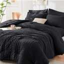 HYMOKEGE Black King Size Comforter Set Seersucker 7 Pieces, All Season Luxury Bed in a Bag for Bedroom, Bedding Set with Comforters, Sheets, Pillowcases & Shams