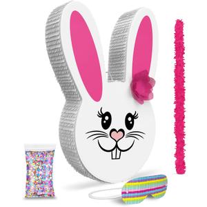 Girl Easter Bunny Piata Bundle 17x10x 3 with stick, blindfold and a small confetti bag Perfect for Easter Sunday Celebration, Bunny Theme Parties, Party Dcor