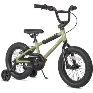 cubsala 14 Inch Little Kids Bike for 3 4 5 Years Old Boys Girls Beiginner Riders BMX Style Bicycle with Training Wheels Coaster & Rear V Brake, Army Green