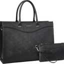 Handmade Luxury Vegan Leather Briefcase Handbags for Women, Large 16 inch Laptop Purse Waterproof Bags for Ladies (Black)