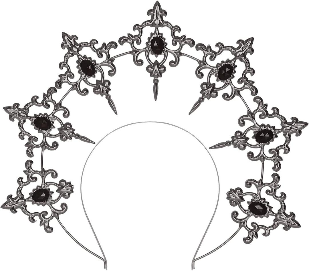 L'VOW Mary Halo Crown Baroque Saint Headdress Stars Goddess Tiara and Crown for Women Boho Wedding Headpiece Costume