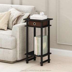 Furinno Turn-N-Tube Side Table, 3-Tier End Table with Storage Bin, Open Shelf Night Stand, Bedside Table, Toolless Assembly, for Living Room, Bedroom, Black Espresso, 1-Pack