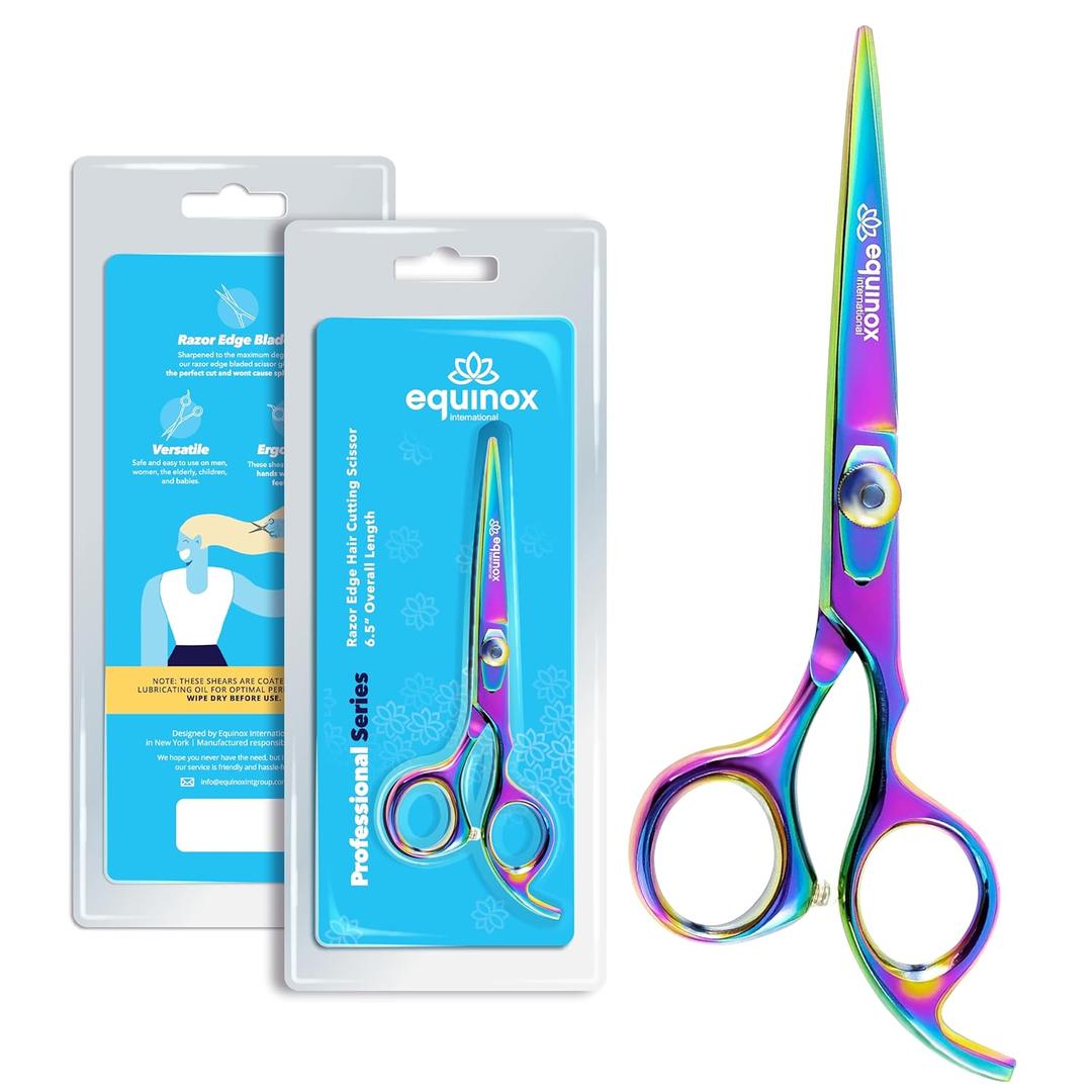 Equinox Razor Edge Series Professional Hair Scissors - 6.5 Premium Japanese Stainless Steel Hair Cutting Scissors, Hair Shears, Hair Razors for Hair Cutting, Barber Accessories & Hair Salon Supplies (Rainbow)