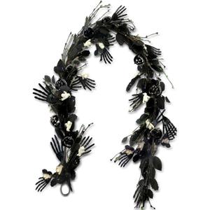 Halloween Black Floral Ghost Picks Garland with Maple Leaf Vines Hanging for Table Room Party Office Indoor Outdoor Backdrop Wall Decor 70.87 Inch
