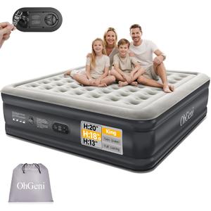 OhGeni King Size Air Mattress with Built in Pump, Family Choice Award Winner, 18'' Comfortable Blow Up Colchones Inflables Mattress for Home, Guests, Portable Air Bed, 700 lbs, Gift for Mom