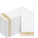 Goodluck 100-Pack Linen-Feel Disposable Guest Towels Soft and Absorbent Paper Hand Towels for Bathroom or Kitchen Elegant White Napkins with Gold Design for Parties, Weddings, Dinners Events
