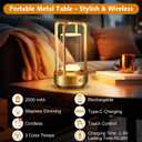 Rechargeable Table Lamp for Outdoor Indoor: Cordless Portable Table Lamps with 3 Color Stepless Dimmable - LED Metal Battery Operated Lantern - Small Table Lamp for Bedroom/Bar/Coffee Shop/Camping