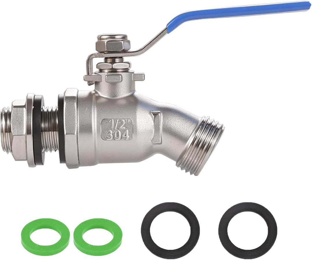 High Flow Rain Barrel Spigot, Lead-free304 Stainless Steel Faucet Kit for Plastic and Other Top Open Barrel, Quarter Turn Spigot