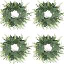 Dremisland 4-Pack Eucalyptus Mini Faux Wreaths - Green - 10in - Kitchen Cabinet, Door, Window, Wedding, Casual Occasion