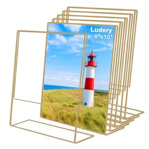 Ludery 8x10 Gold Picture Frames, Clear Frameless Picture Frames, 6 Pack Acrylic Self-Standing Photo Frames for Wedding Table Numbers, Restaurant Signs, Photos and Art Display