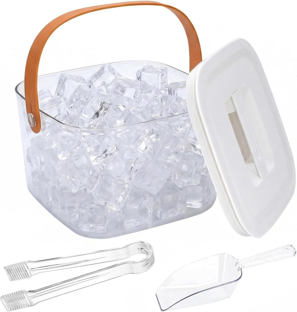 Plastic Ice Bucket with Lid and Scoop,Clear Champagne Bucket for Parties, Insulated Beverage Tub with Ice Tongs, Portable Wine Chiller for Home Bar, Outdoor Summer Gatherings & Club Events