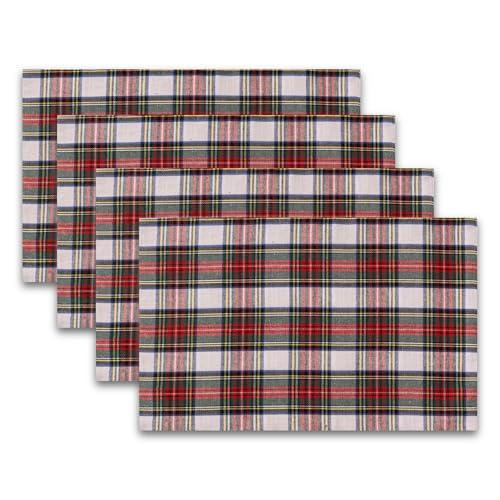 Christmas Plaid Placemats Set of 4, Red White Buffalo Checkered Tartan Winter Thanksgiving Xmas Table Mats for Dining Room Kitchen Table Decor