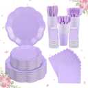 350 Pcs Light Purple Party Supplies Include Scalloped Lavender Plates Mothers Day Napkins Cups Forks Knives Serve 50 Guest Disposable Party Tableware Set for Wedding Baby Shower Birthday Party