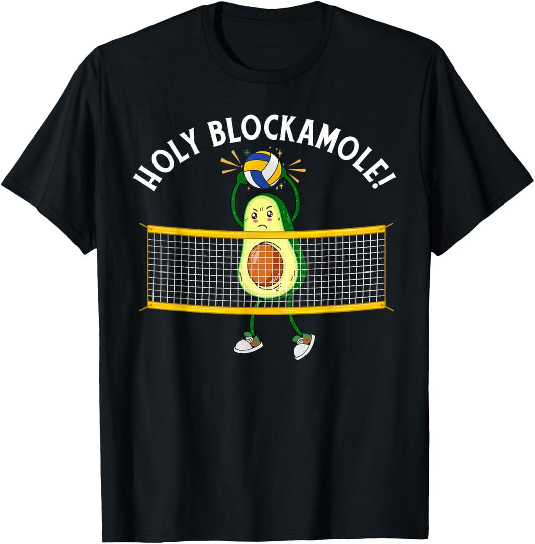 Holy Blockamole Volleyball Cute Funny Avocado Men Women Gift T-Shirt (Small, Black)