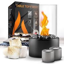 Flammtal Tabletop Fire Pit [4h Burning Time] - Table Top Firepit Indoor & Outdoor - Ethanol Table Top Fire Pit Bowl with Black & White Stones - Portable Fire Pit with 2 Combustion Chambers - Fire Bowl