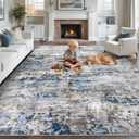 pmtsns Area Rugs 8x10 for Living Room: Washable Rug Modern Abstract Neutral Soft Non-Slip Low-Pile Indoor Large Carpet for Bedroom Dining Room Home Office Children's Room(Blue Grey Brown, 8'x10')