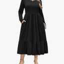 Women Plus Size Long Sleeve Dress Loose Casual Flowy Tiered Long Maxi Dresses with Pockets, 2XL