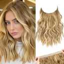 REECHO Invisible Wire Hair Extensions with Thinner Softer Lace Weft Adjustable Size Removable Secure Clips in Wavy Secret Hairpiece for Women 12 Inch (Pack of 1) - Medium Blonde with Blonde Highlights