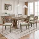 COLAMY Farmhouse Dining Chairs Set of 6, Upholstered Kitchen Chairs with Ladder Back, Modern Wood Side Dining Room Chairs with Wooden Legs for Dinner Rustic Restaurant, Light Brown