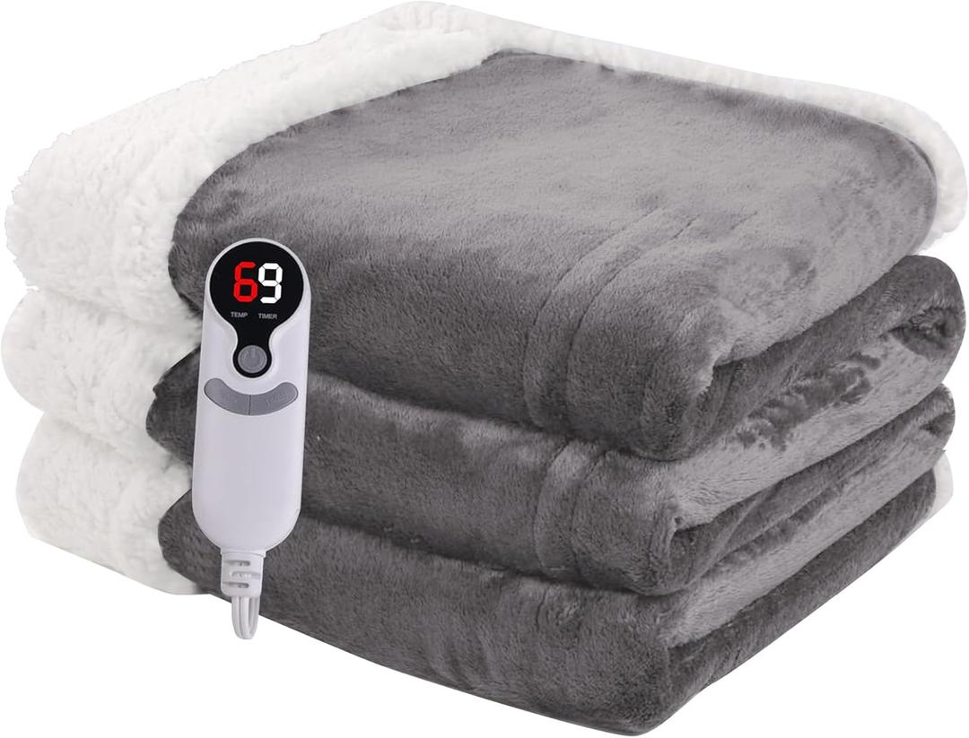 Heated Blanket Electric Blanket Full Size 72''x84'', Soft Flannel Heating Blanket with 1-10 Hour Auto Off - 6 Heat Settings - Machine Washable - Light Grey